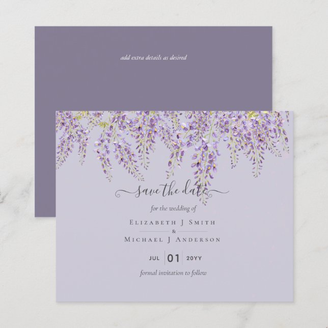 Wisteria Save Dates Dusty Purple Wedding BUDGET (Front/Back)