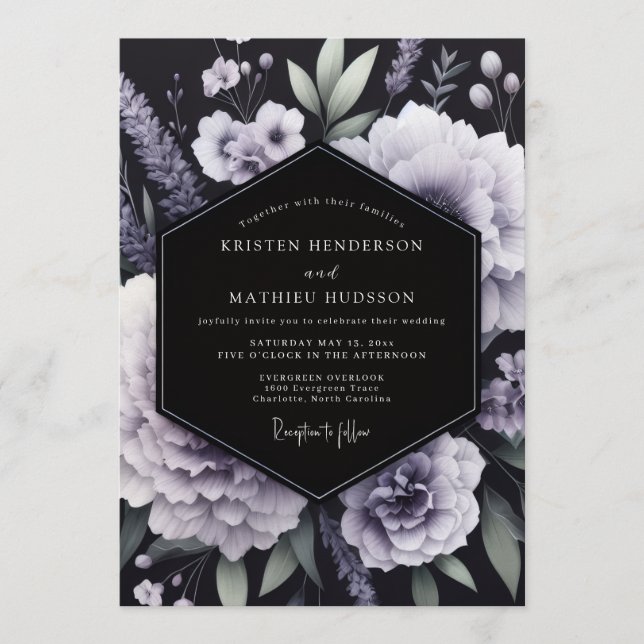 Wisteria Somber Flora Wedding Invitation (Front)