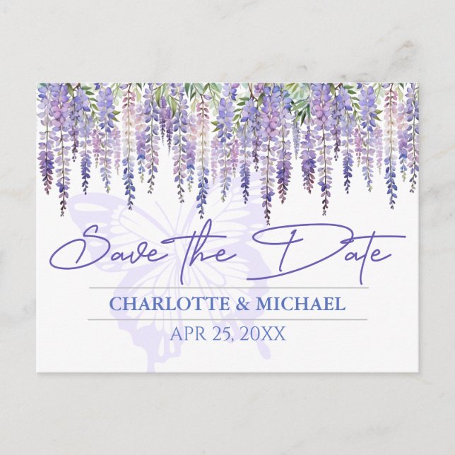 Wisteria Spring Garden Wedding Save the Date Postcard (Front)
