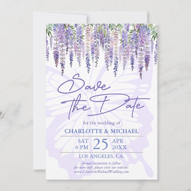Wisteria Summer Garden Wedding Save the Date Card (Front)