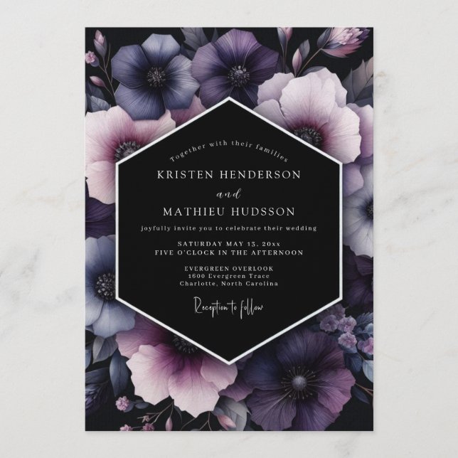 Wisteria Twilight Bloom Wedding Invitation (Front)