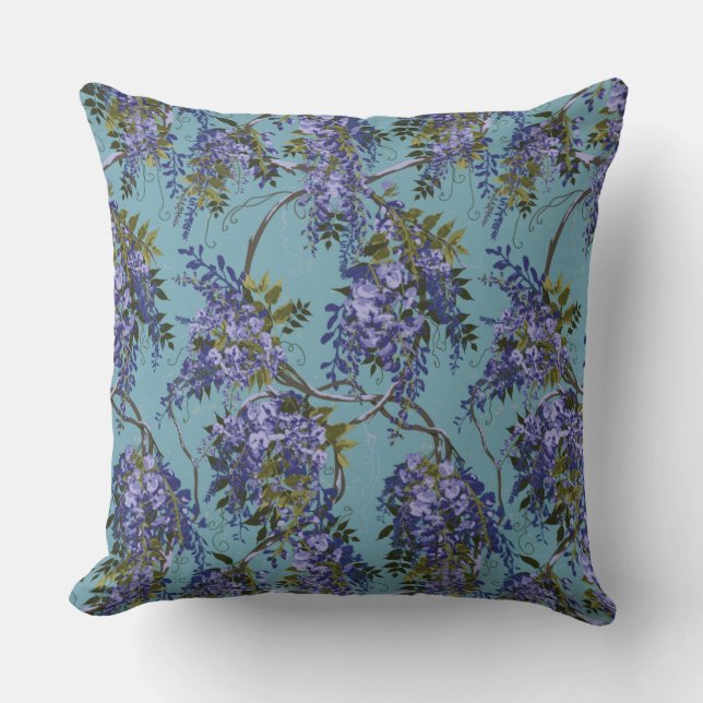Wisteria Vine Floral Throw Pillow (Front)