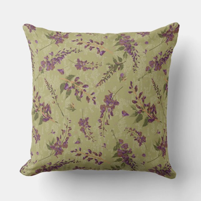 Wisteria Vine Floral Throw Pillow (Front)