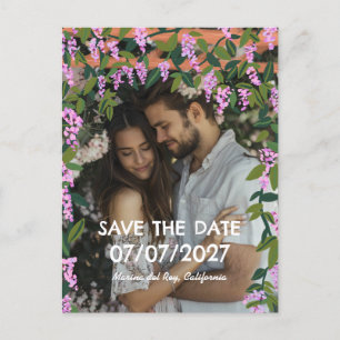 Wisteria Vines Floral Custom Photo Wedding Announcement Postcard