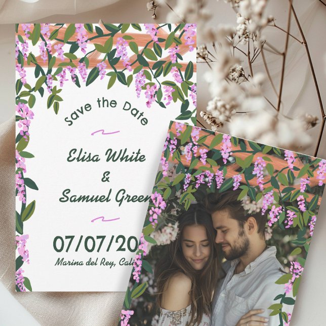 Wisteria Vines Floral Custom Photo Wedding  Save The Date (Wisteria Vines Floral Custom Photo Wedding Save The Date
Card Digital DOwnload)