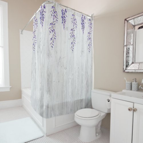 Wisteria Vines on White Wood Fence Shower Curtain