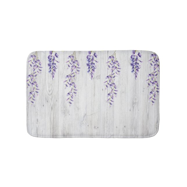 Wisteria Vines on White Wood Wall Bath Mat (Front)