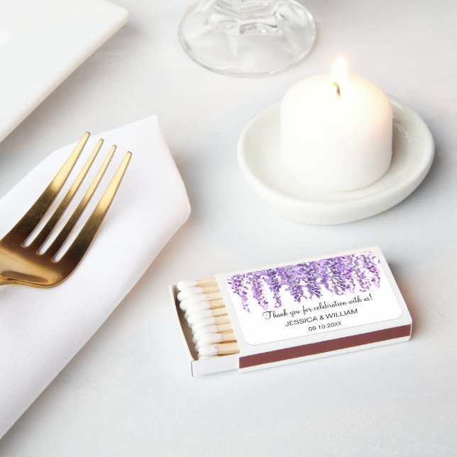 Wisteria Watercolor Floral Wedding Elegant Matchboxes (Insitu)