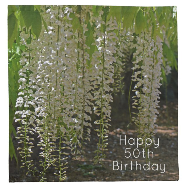Wisteria White Garden Flowers Happy 50th Birthday Cloth Napkin (Front)