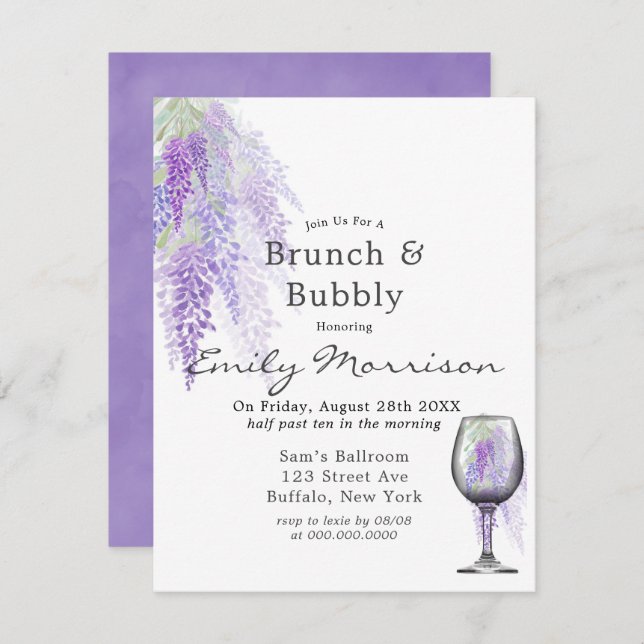 Wisteria Wine Glass Brunch & Bubbly Invitation (Front/Back)
