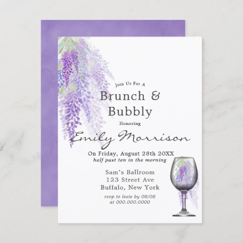 Wisteria Wine Glass Brunch  Bubbly Invitation