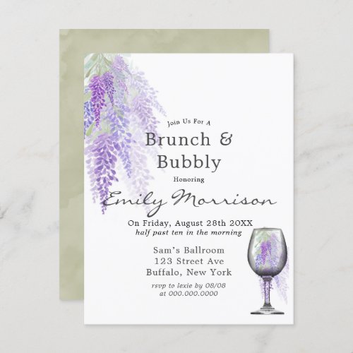 Wisteria Wine Glass Brunch  Bubbly Invitation