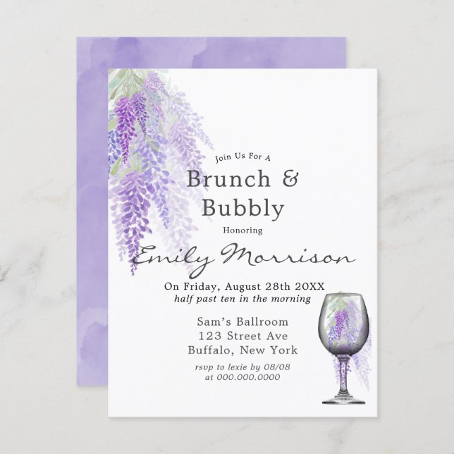 Wisteria Wine Glass Brunch & Bubbly Invitation (Front/Back)