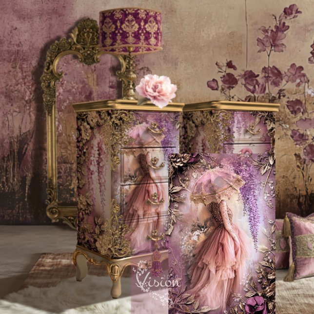 Wisteria Wonder, Portrait Parasol Ethereal Floral  Tissue Paper (Wisteria Wonder Portrait Parasol, Ethereal Floral, Dusty mauve, lilac decoupage tissue paper.)