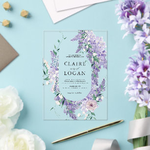 Wisteria Wreath Dusty Purple Watercolor Wedding Acrylic Invitations