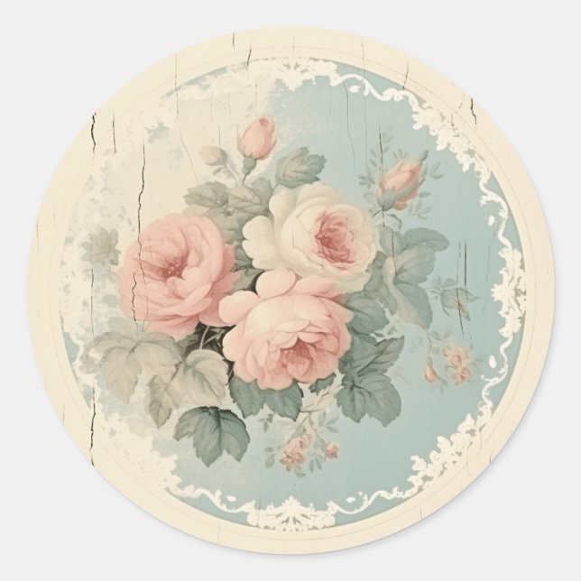 Wistful Accents, Pink Shabby Chic Classic Round Sticker (Front)