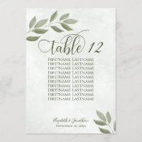 Wistful Green Leaves Wedding Seating Chart Card