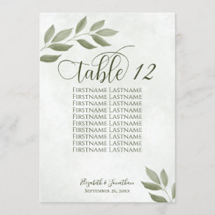 Wistful Green Leaves Wedding Seating Chart Card
