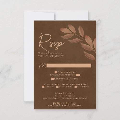 Wistful Leaves Chestnut Brown Watercolor Wedding RSVP Card