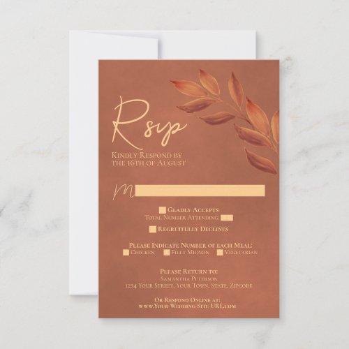 Wistful Leaves Chic Terracotta Watercolor Wedding RSVP Card