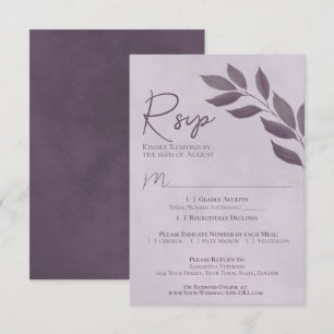 Wistful Leaves Dusty Purple Modern Chic Wedding RSVP Card