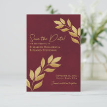 Wistful Leaves Elegant Burgundy and Gold Wedding