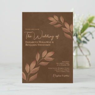 Wistful Leaves Elegant Chic Chestnut Brown Wedding Invitation