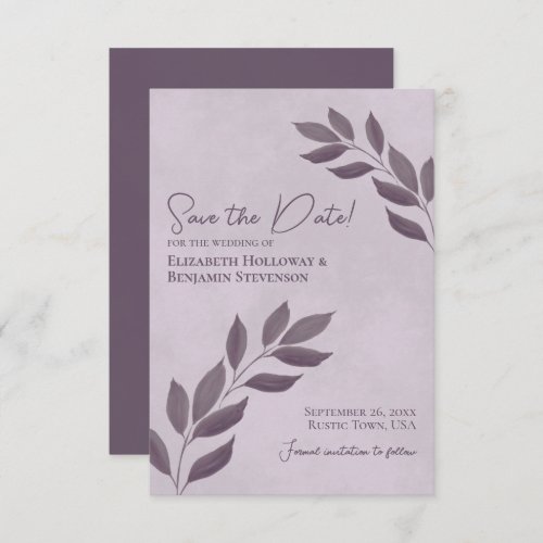 Wistful Leaves Elegant Dusty Purple Wedding Save The Date