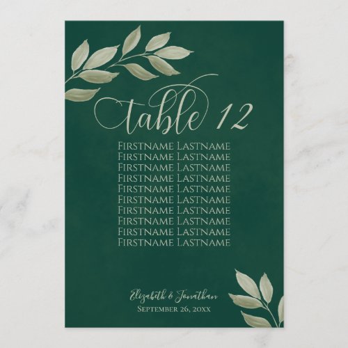 Wistful Leaves Emerald  Sage Table Number  Names