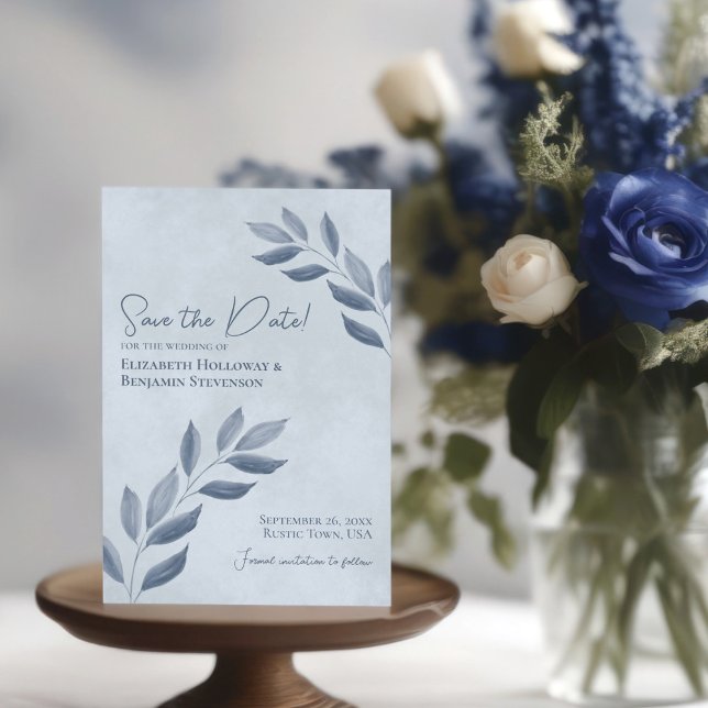 Wistful Leaves Rustic Dusty Blue Wedding Save The Date (Creator Uploaded)