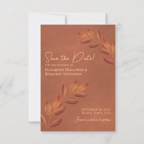 Wistful Leaves Rustic Terracotta Wedding Save The Date