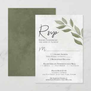 Wistful Leaves Sage Green Modern Chic Wedding RSVP Card