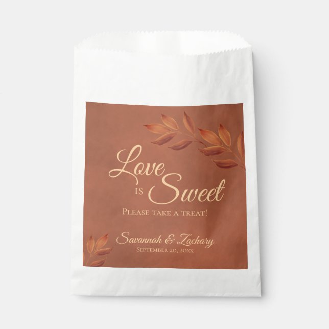 Wistful Terracotta Autumn Leaves Wedding Favor Bag (Front)