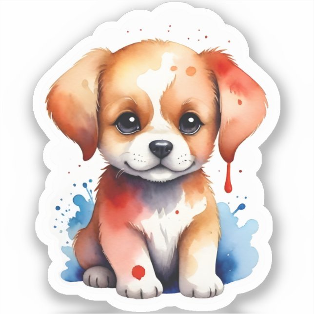 Wistful Watercolor Puppy Sticker (Front)