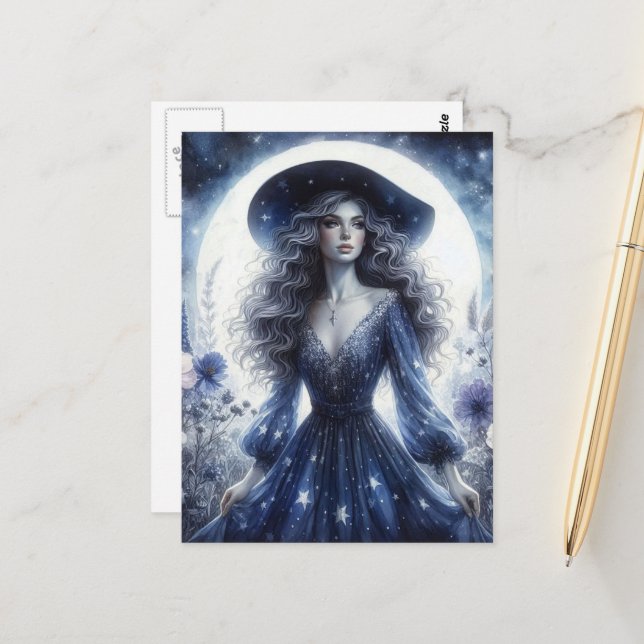 Witch and a Full Moon  Postcard (Front/Back In Situ)