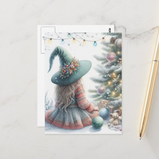  Witch and a Yule Tree Postcard (Front/Back In Situ)