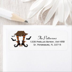 Witch and Bats Whimsical Halloween Label