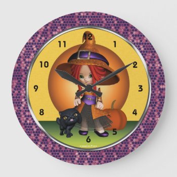 Witch And Black Cat Art Wall Clock by xgdesignsnyc at Zazzle