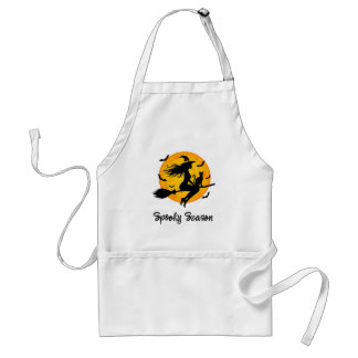 Witch and Black Cat Flying Across Full Moon Adult Apron