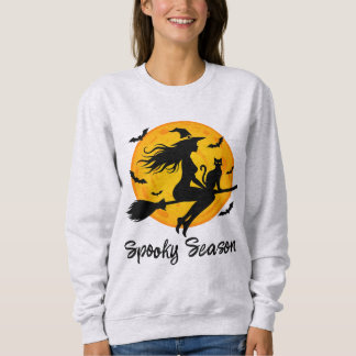 Witch and Black Cat Flying Across Full Moon Sweatshirt