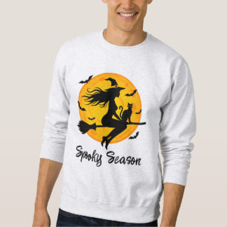 Witch and Black Cat Flying Across Full Moon Sweatshirt