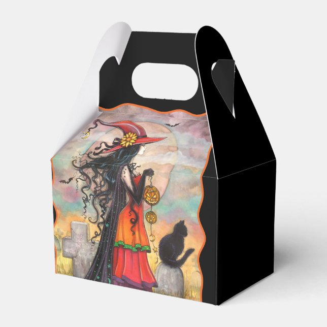 Witch and Black Cat Halloween Party Favor Box (Front Side)