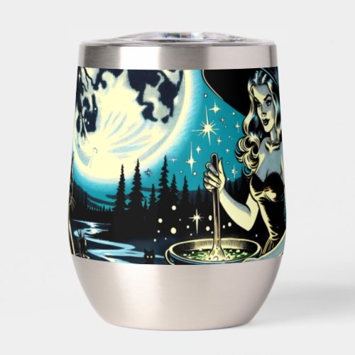 Witch and Black Cat Halloween Thermal Wine Tumbler