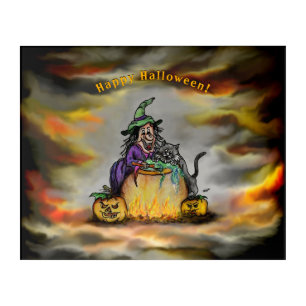 Witch and black Cat, Happy Halloween! Acrylic Print