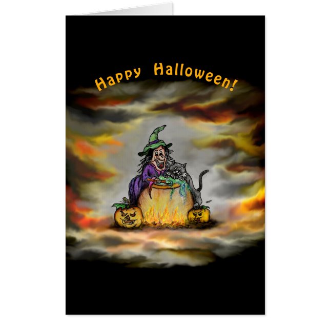 Witch and black Cat, Happy Halloween! Card (Front)