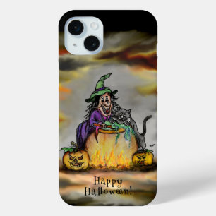 Witch and black Cat, Happy Halloween! iPhone 15 Plus Case
