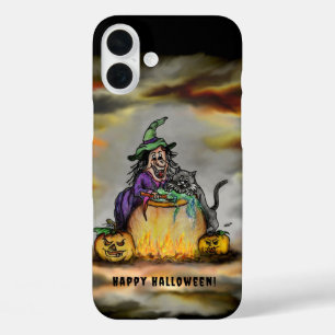 Witch and black Cat, Happy Halloween! iPhone 16 Plus Case