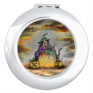 Witch and black Cat, Happy Halloween! Compact Mirror