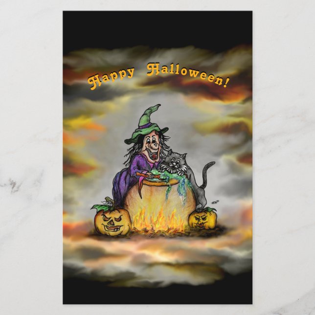 Witch and black Cat, Happy Halloween! Flyer (Front)
