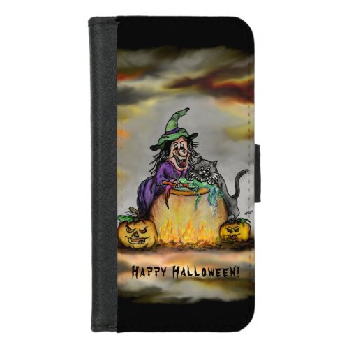 Witch and black Cat Happy Halloween iPhone 87 Wallet Case